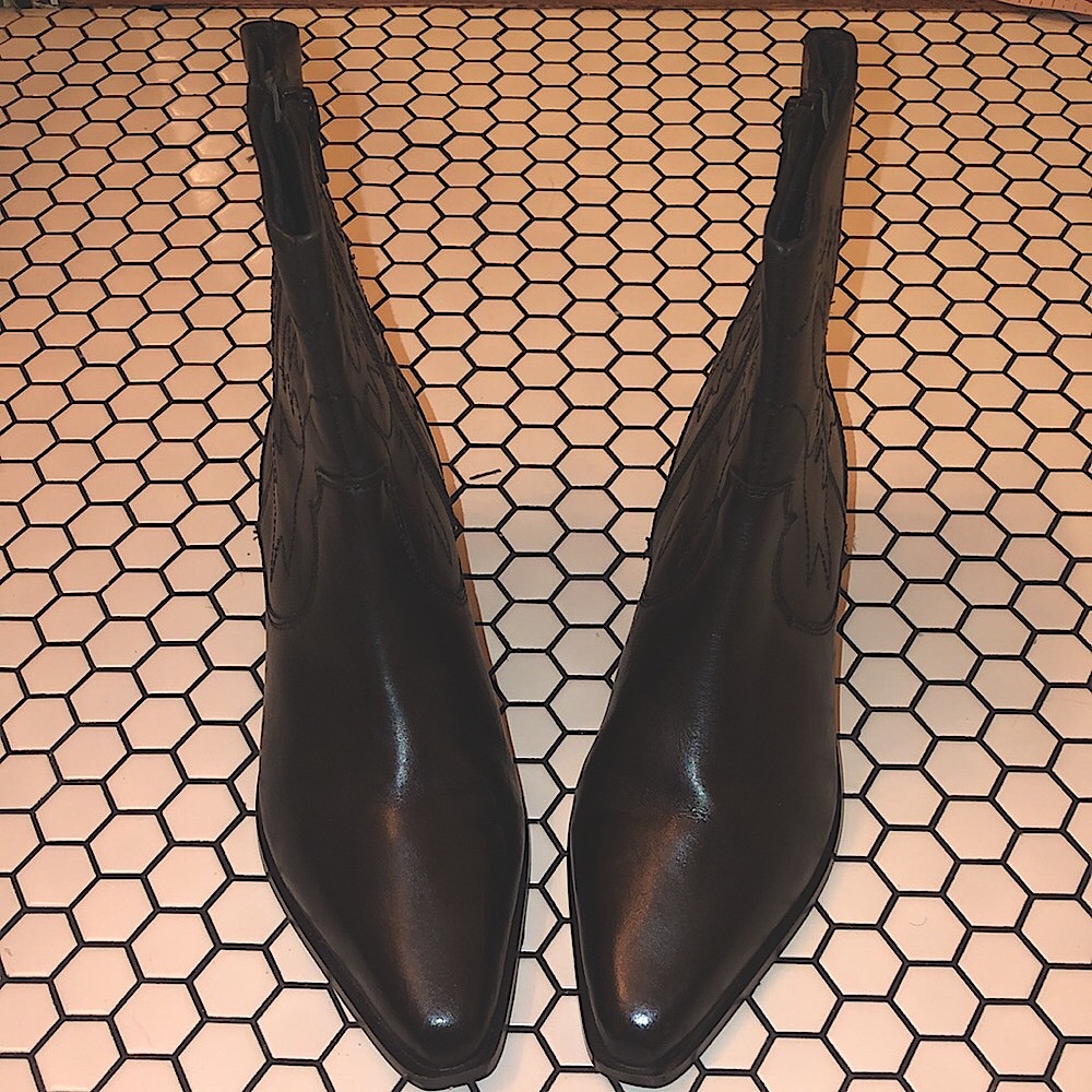 Western leather pointed toe ankle boots